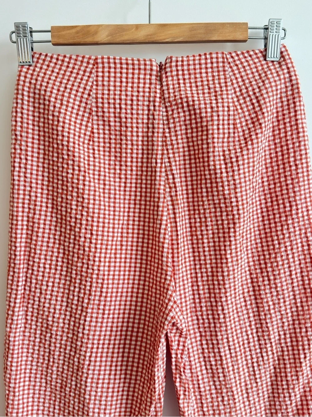 Free People Orange White Gingham Tie Waist Cropped Pants Size 2 Cottagecore